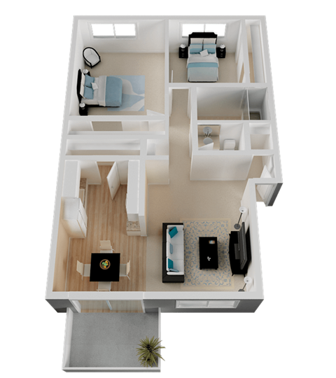 a 3d model of a house with a bedroom and living room at Campbell West Apartments, Campbell, CA